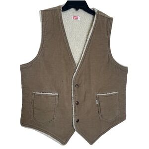 Levis Corduroy Vest Sherpa 70s Jacket Tan Rockabilly White Tab‎ Large